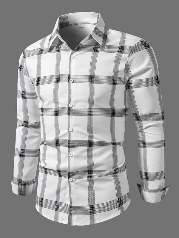 Men's Plaid Print Button Front Shirt, Casual Regular Fit Long Sleeve Collared Top for Fall & Winter, Men's Clothes for Daily Wear