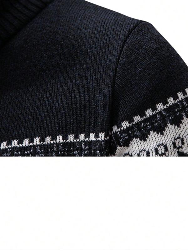 Men's Colorblock Zipper Funnel Neck Cardigan, Regular Fit Casual Long Sleeve Zip Up Knitwear for Fall & Winter, Men's Knit Clothing for Daily Wear