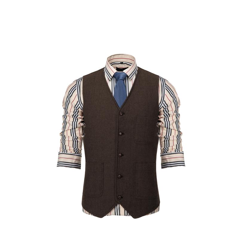 Man Vintage Tweed Suit Vest V Neck Casual Wool Waistcoat for Wedding Groomsmen Menswear Tops Menswear Tops Beige Plain