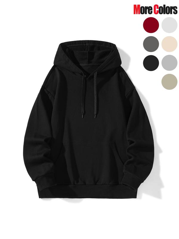 Unisex Men's Solid Color Hoodie, Casual Loose Long Sleeve Hooded Sweatshirt for Fall & Winter, Men's Clothes for Daily Wear