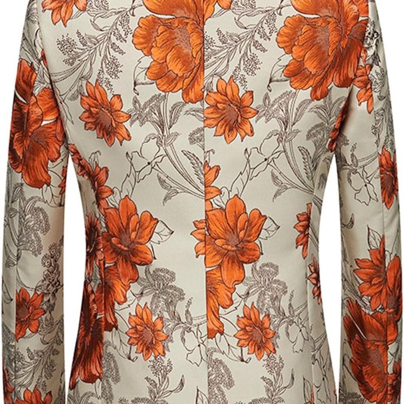 Mens 2 Piece Floral Dress Suit One Button Dinner Tuxedo Jacket & Pants Luxury Printed Wedding Blazer