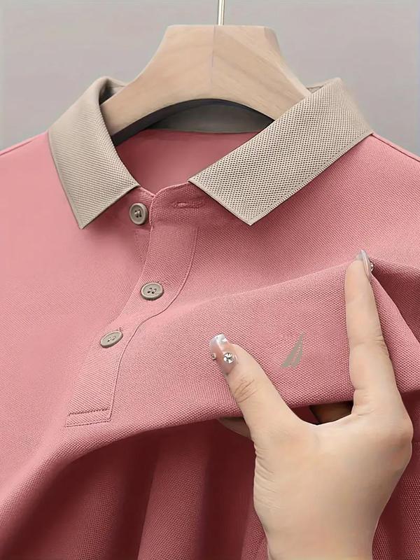 Men's Regular Fit Geometric Print Short Sleeve Polo Shirt, Casual Button Front Collared Top for Summer, Fashion Men's Clothes for Daily Wear