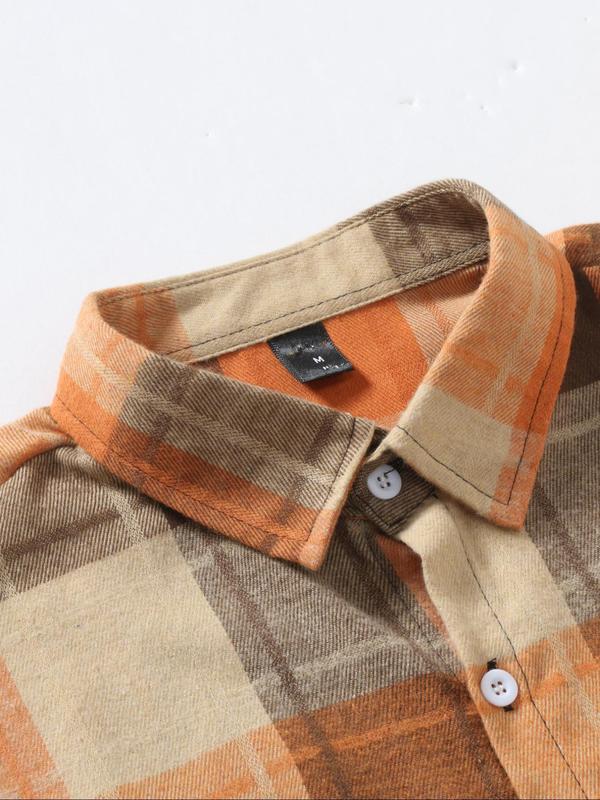 Men's Plaid Print Button Front Shirt, Regular Fit Casual Long Sleeve Collared Top for All Seasons, Men's Clothes for Daily Wear