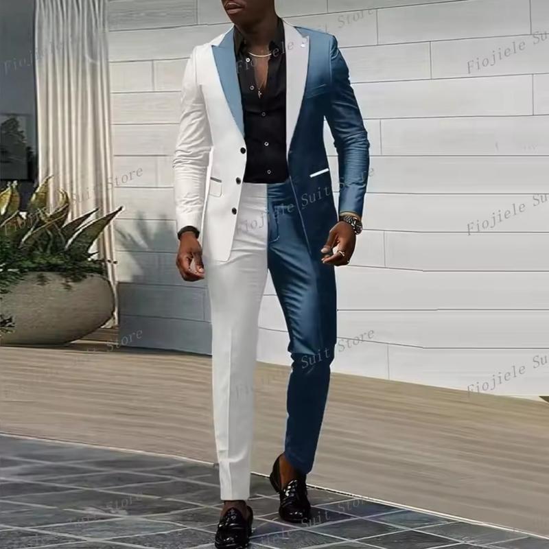 Men's Two Tone Formal Occasion Prom Business Suit Groom Groomsman Wedding Party Tuxedos 2 Piece Set Jacket Pants