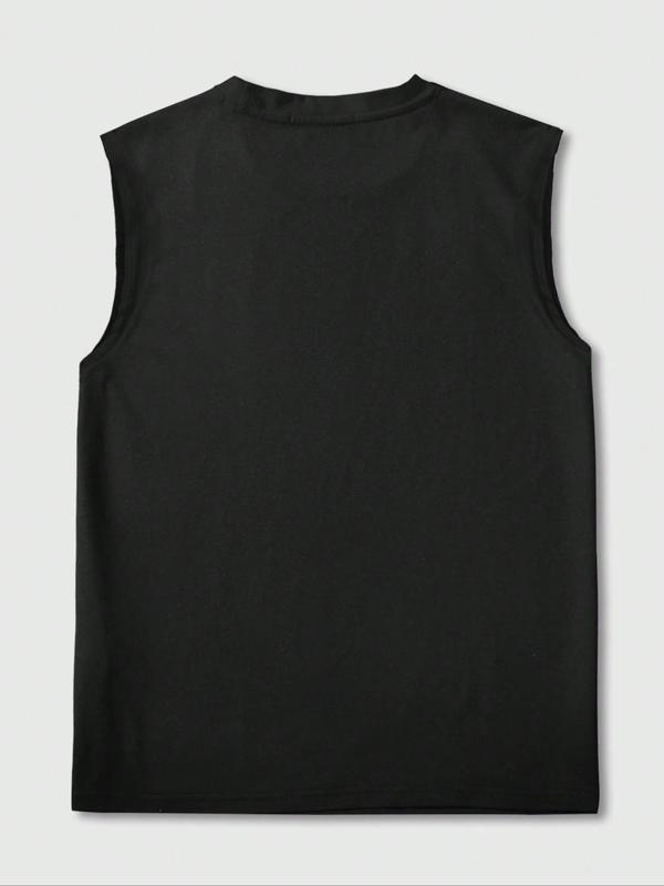 Men's Letter & Figure Print Round Neck Tank Top, Regular Fit Fashion Casual Sleeveless Top for Summer, Men's Clothes for Daily Wear