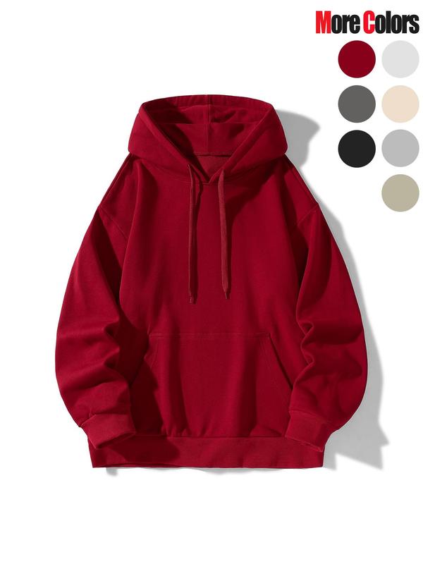 Unisex Men's Solid Color Hoodie, Casual Loose Long Sleeve Hooded Sweatshirt for Fall & Winter, Men's Clothes for Daily Wear