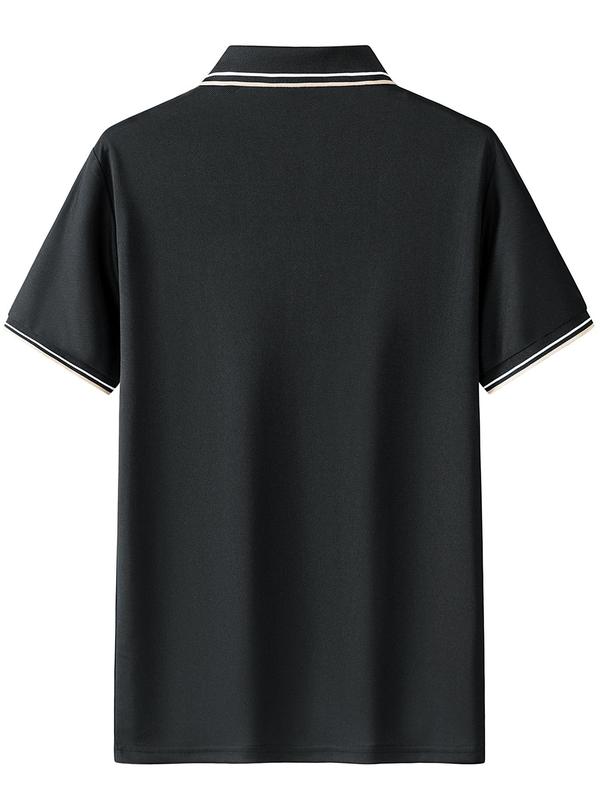 Sporty Men's Striped Trim Short Sleeve Sports Polo Shirt, Regular Fit Sports Half Button Collared Top for Summer, Men's Outdoor Clothes for Daily Wear
