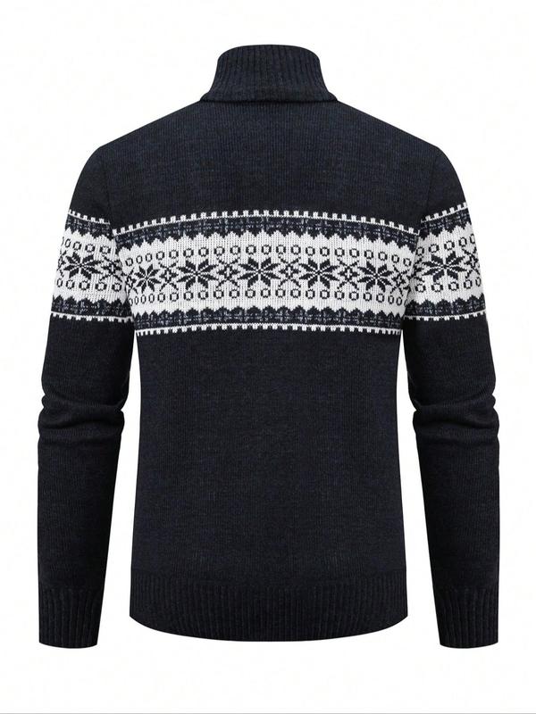 Men's Colorblock Zipper Funnel Neck Cardigan, Regular Fit Casual Long Sleeve Zip Up Knitwear for Fall & Winter, Men's Knit Clothing for Daily Wear