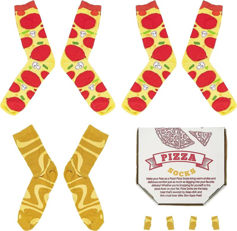 Fairly Odd Novelties Pizza Socks Tropical Gift Set, 3 Pairs in Pizza Box, Fun Novelty Menswear Socks, Great for Birthdays & Holidays - 1 Pack