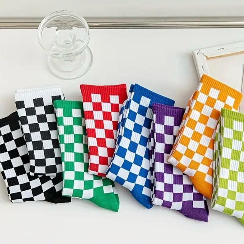 Classic Checkerboard Crew Unisex Cotton Socks