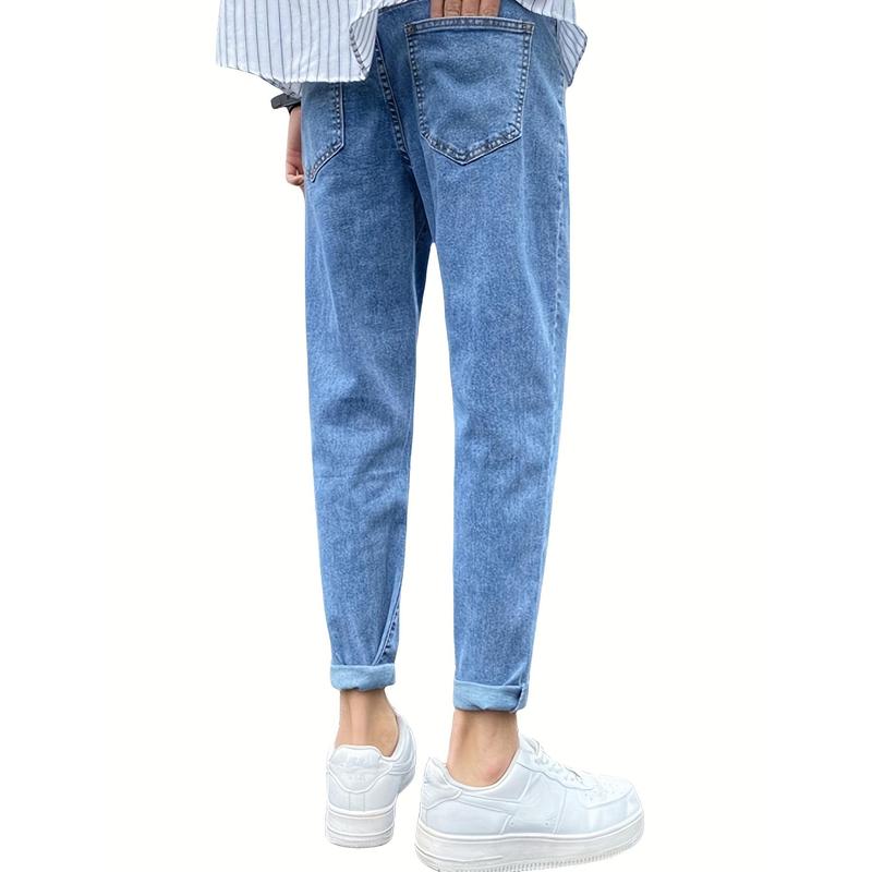 1pc Men'S Slim Fit Skinny Jeans, Mid Waist Denim Pants with Zipper Fly, Casual Solid Color Washed Design, Medium Stretch Fabric, All-Season Comfort, Woven Polyester Blend for Weekend Casual Wear