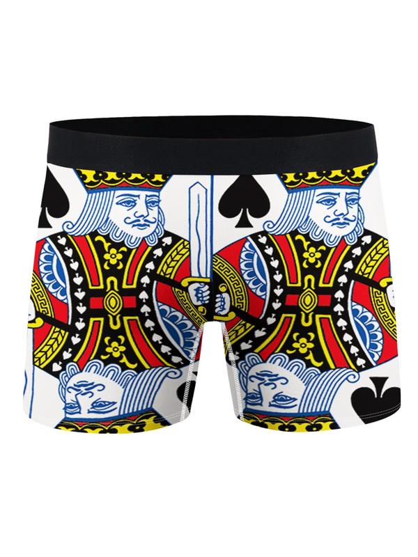 Men's All Over Playing Card Print Contrast Tape Boxer Brief, Slim Casual Comfy Breathable Knicker for All Seasons, Mens Underwear for Daily Wear