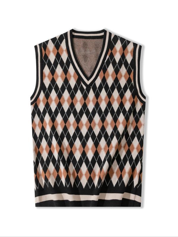 Men's Striped Print V Neck Tank Sweater Vest, Regular Fit Casual Sleeveless Jumper Vest for Fall & Winter, Men's Knitwear for Daily Wear