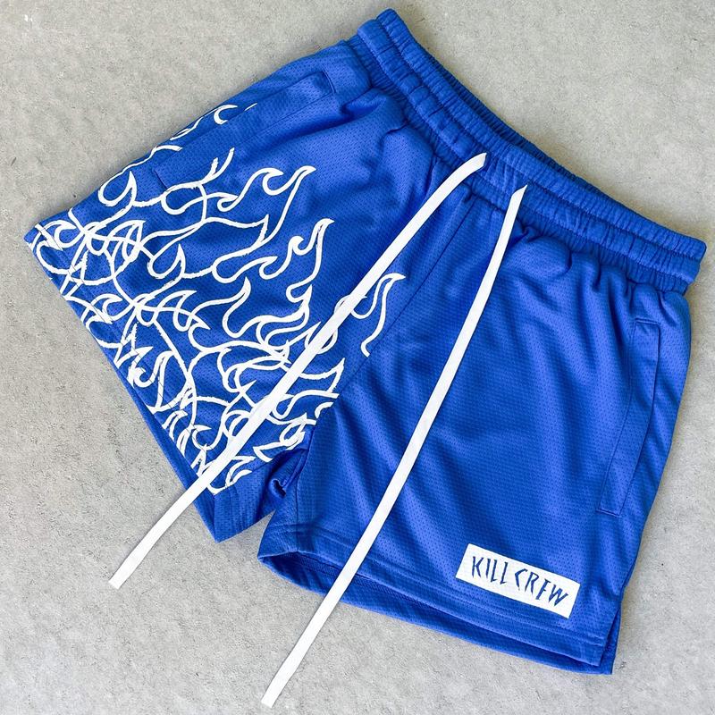 MUAY THAI FLAME SHORTS (MID THIGH CUT) - BLUE   WHITE