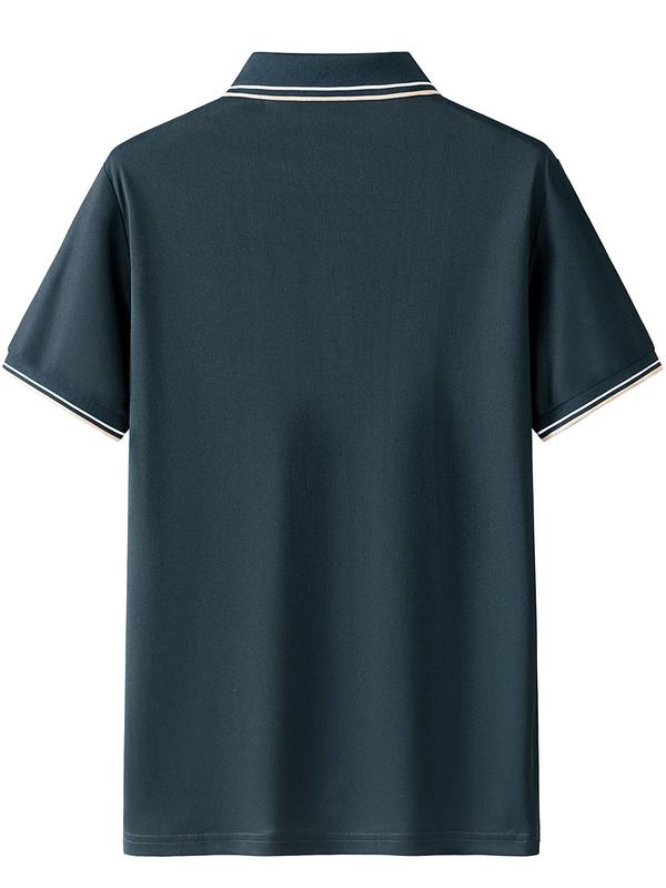 Sporty Men's Striped Trim Short Sleeve Sports Polo Shirt, Regular Fit Sports Half Button Collared Top for Summer, Men's Outdoor Clothes for Daily Wear