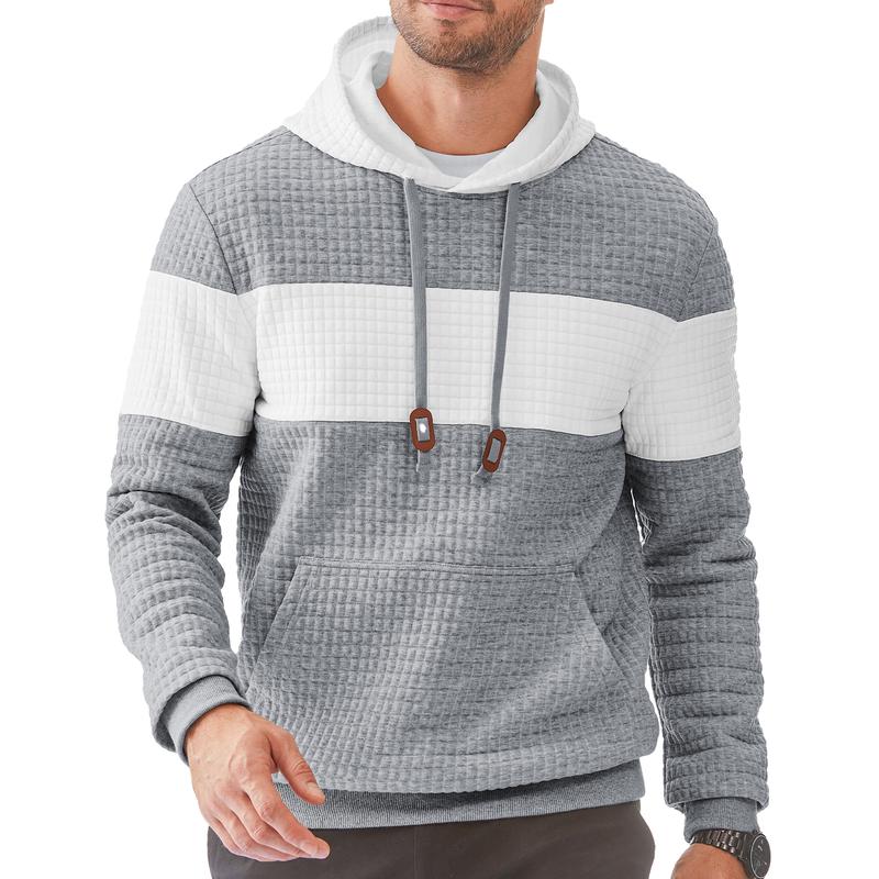 JMIERR Mens Hooded Sweatshirt Lightweight Waffle Casual Long Sleeve Drawstring Color Block Knit Pullover with Kanga Pocket,Men's clothing for Daily Wear,Spring & Fall & Winter Fashion Outfits 2024