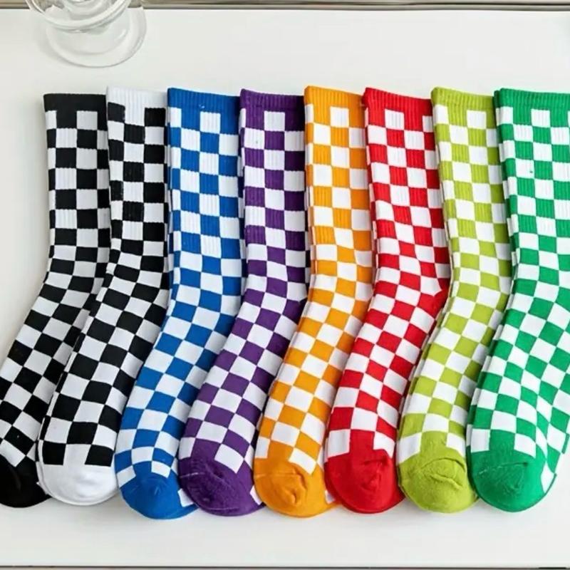 Classic Checkerboard Crew Unisex Cotton Socks