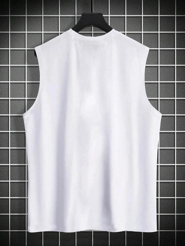 Men's Letter Graphic Print Round Neck Tank Top, Regular Fit Casual Sleeveless Crew Neck Top for Summer, Fashion Men's Top for Daily Wear