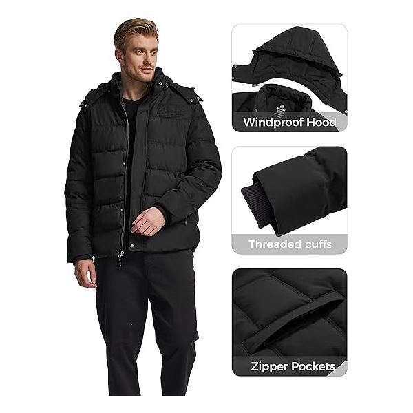 Men's Hooded Winter Coat Warm Puffer Jacket Thicken Cotton Coat with Removable Hood giftideas christmasgift