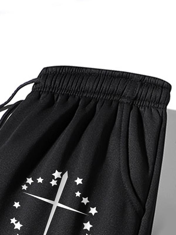 Men's Thermal Lined Star Print Drawstring Waist Sweatpants, Casual Regular Fit Pocket Jogger Pants for Fall & Winter, Men's Trousers for Daily Wear