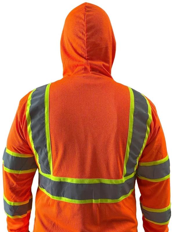 High Visibility Orange Long Sleeve Safety Shirt with hoodie   ANSI Rate Class 3 Polyester