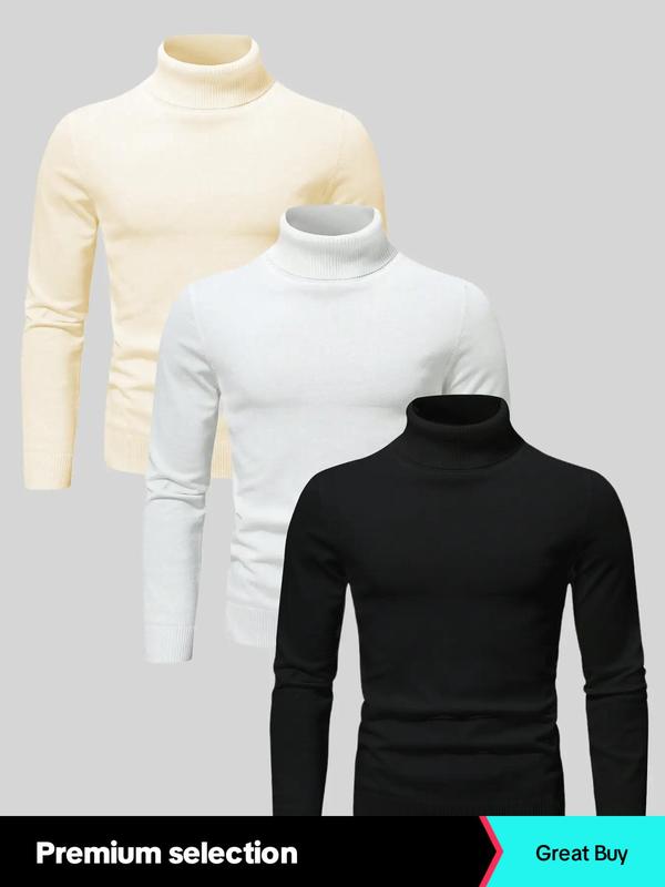 Men's Solid Turtle Neck Sweater, Regular Fit Casual Long Sleeve Jumper for Fall & Winter, Men's Knitwear for Daily Wear