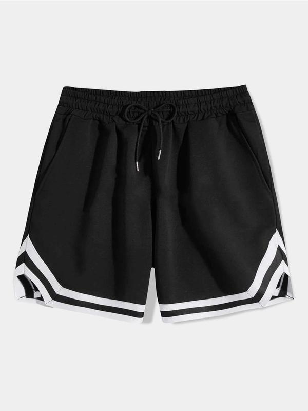 Men's Colorblock Pocket Split Hem Drawstring Track Shorts, Loose Casual Elastic Waist Shorts for Summer, Fashion Men's Bottoms for Daily Wear