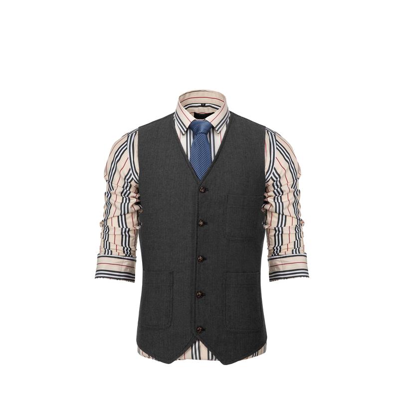 Man Vintage Tweed Suit Vest V Neck Casual Wool Waistcoat for Wedding Groomsmen Menswear Tops Menswear Tops Beige Plain