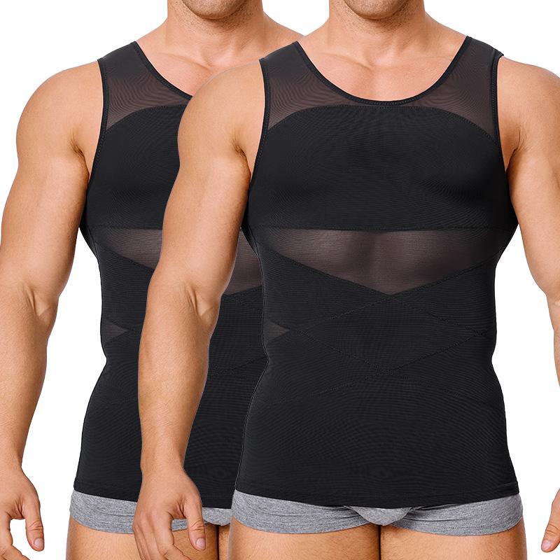 Black Friday Deals Nebility 2 Pieces Men's Mesh Summer Tank Tops Shapewear Undershirt Abdomen Belly Compress Shirt