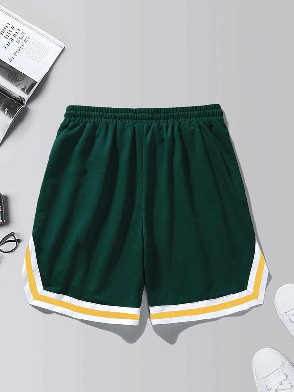 Men's Colorblock Pocket Split Hem Drawstring Track Shorts, Loose Casual Elastic Waist Shorts for Summer, Fashion Men's Bottoms for Daily Wear