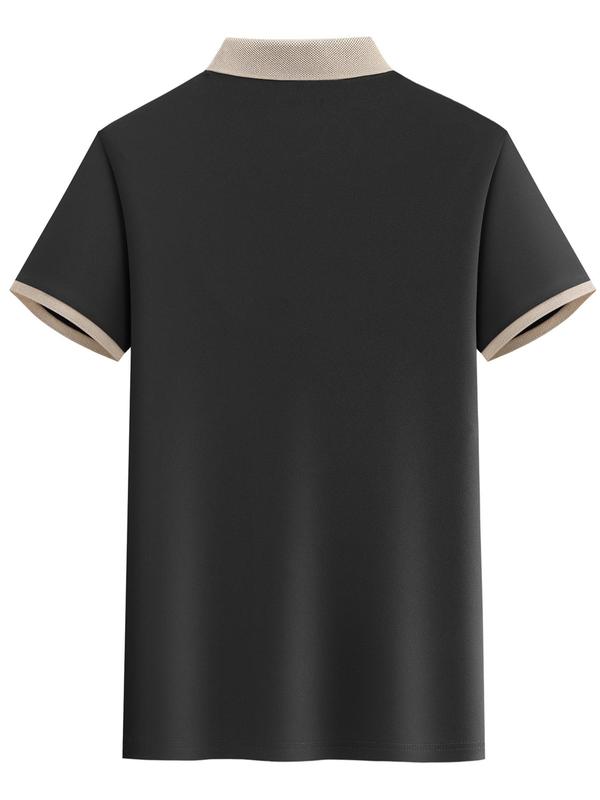 Men's Regular Fit Geometric Print Short Sleeve Polo Shirt, Casual Button Front Collared Top for Summer, Fashion Men's Clothes for Daily Wear