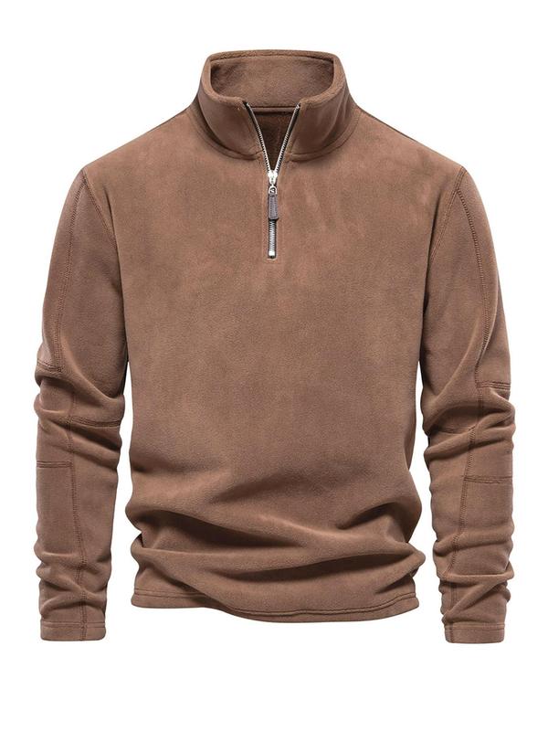 Men's Solid Half Zip  Funnel Neck Polar Fleece Sweatshirt, Regular Fit Casual Long Sleeve Pullover for Fall & Winter, Men's Clothes for Daily Wear