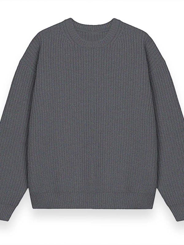 Men's Solid Drop Shoulder Cable Knit Sweater, Loose Casual Long Sleeve Round Neck Jumper for Fall & Winter, Fashion Men's Knitwear for Daily Wear