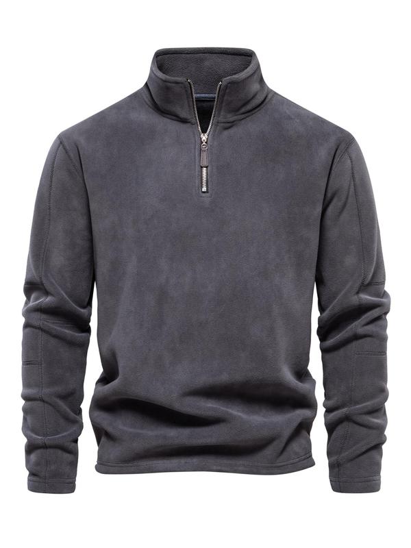 Men's Solid Half Zip  Funnel Neck Polar Fleece Sweatshirt, Regular Fit Casual Long Sleeve Pullover for Fall & Winter, Men's Clothes for Daily Wear