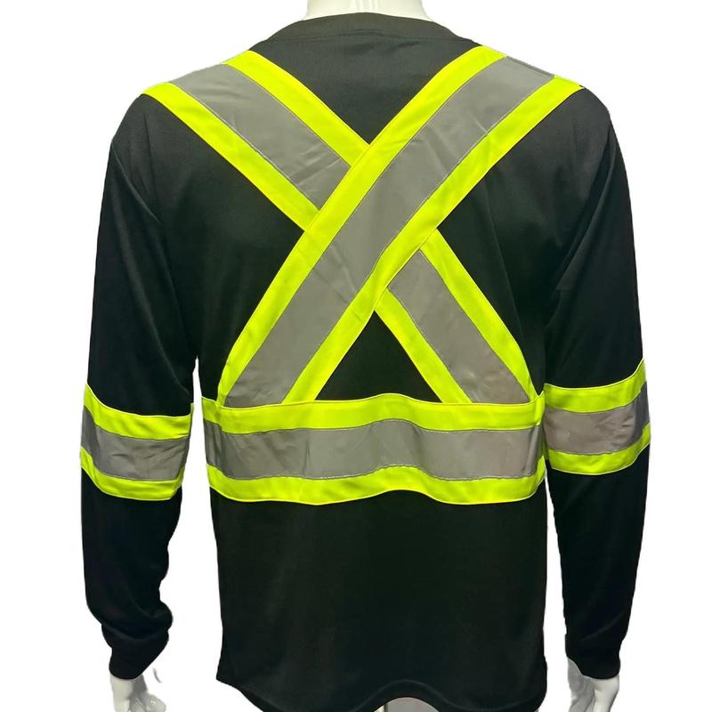 4 PACK -  Black Hi Visibility Reflective Safety Shirt with Mic Tab Holder and Left Hand Pocket In Short and or Long Sleeve