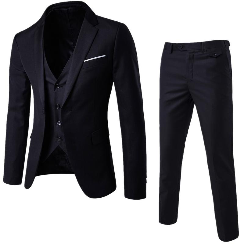 Korean Style Suit Single Button Suit Slim Fit Leisure Suit Temperament Men's Three-Piece Suit Groom Best Man Wedding Tie