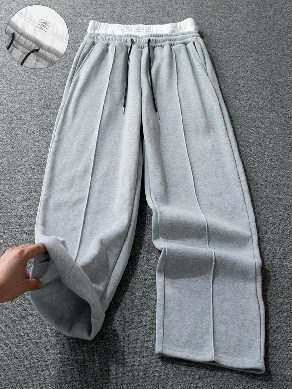 Men's 2 in 1 Drawstring Waist Wide Leg Pants, Regular Fit Casual Pocket Pants for Daily Wear, Men's Trousers for All Seasons