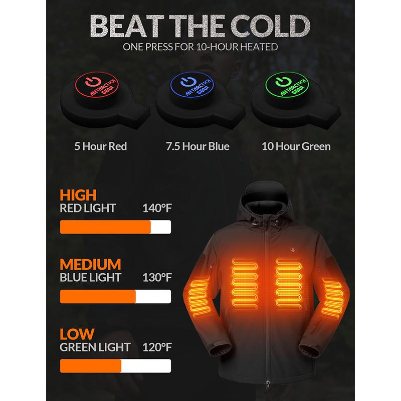 ANTARCTICA GEAR Heated Jacket for Men Winter Coat with 12V 16000mAh Battery Pack, Soft Shell Heating Hood Jacket