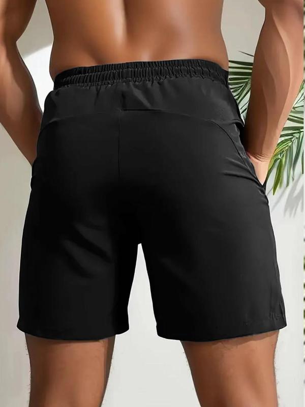 Men's Letter Print Zipper Pocket Drawstring Waist Shorts,  Shorts for Men, Regular Fit Casual Elastic Waist Shorts for All Seasons, Men's Bottoms for Daily Wear