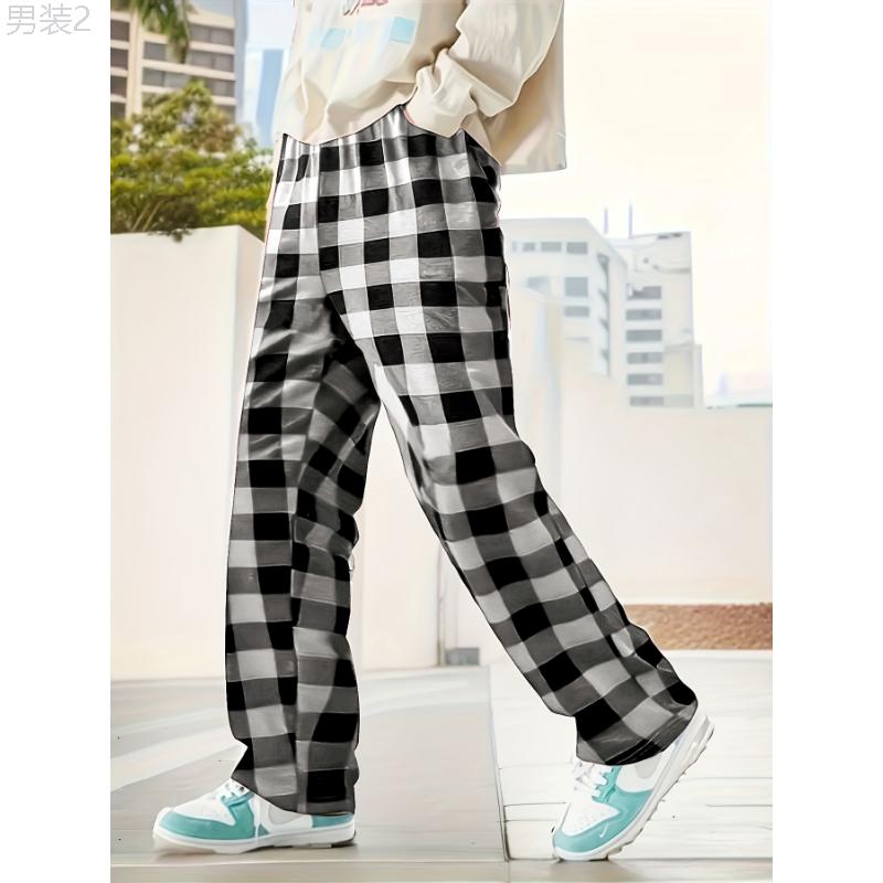 Comfy Stretchy Men's Classic Plaid Pajama Pants, Loose Fit Lounge Wear for Daily Wearing Fabric Loungewear