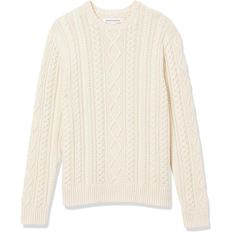 Men's Long-Sleeve 100% Cotton Fisherman Cable Crewneck Sweater