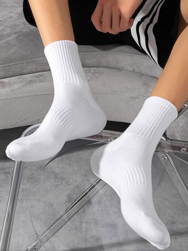 Men's Solid Crew Socks, Casual Moisture Wicking Mid-calf Socks, Soft Comfy Breathable Socks for All Seasons Daily Wear