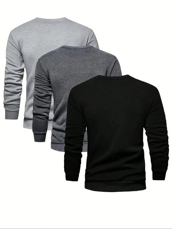 Men's Letter Print Round Neck Tee, Regular Fit Casual Long Sleeve  T-shirt for Fall & Winter, Men's Clothes for Daily Wear