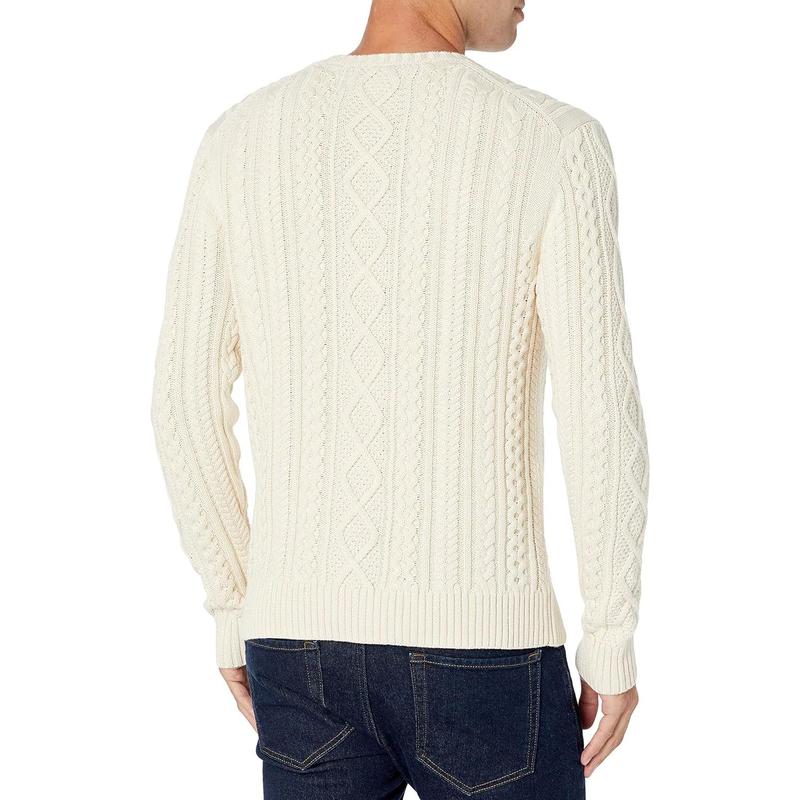 Men's Long-Sleeve 100% Cotton Fisherman Cable Crewneck Sweater