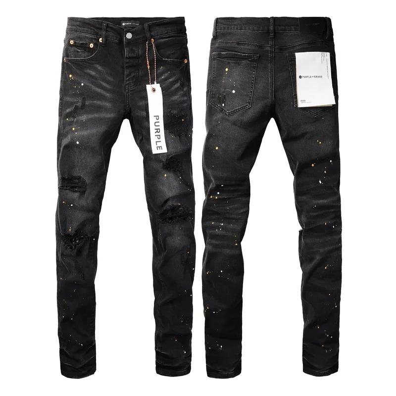 2024 New Fashion Trendy High Quality Jeans Classic Retro American High Street Painted Holes Black Washed Skinny Jeans Men