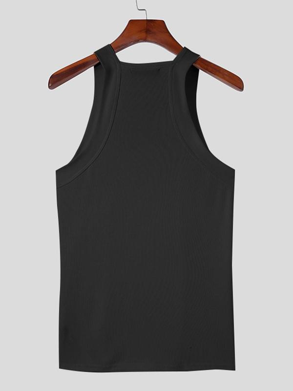 Men's Solid Color Square Neck Tank Top, Slim Casual Sleeveless Top for Summer, Men's Clothing for Daily Wear