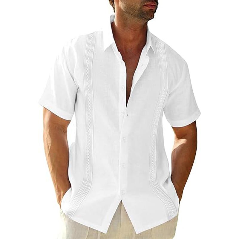 JEKAOYI Men’s Linen Cuban Guayabera Button Down Shirts Short Sleeve Casual Summer Beach Tops