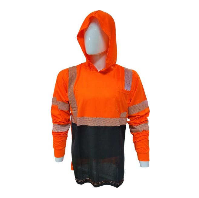 Three Tone Hooded Safety Long Sleeve Shirt with printed Reflectors