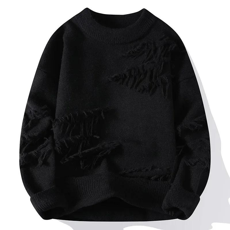 New Fall Winter Fashion Design Hole Ripped Sweater Men Soft Warm Cashmere Pullover Sweaters Man High End Mens Christmas Jumpers