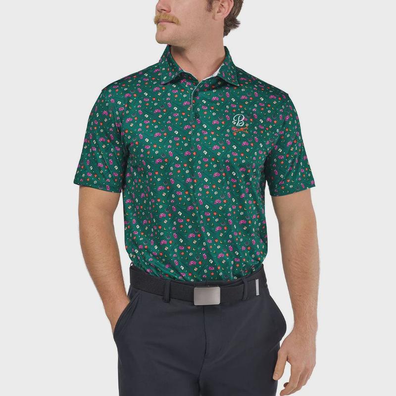 Peter Millar Barsto0l Golf Clubs & Flowers Printed Green Polo